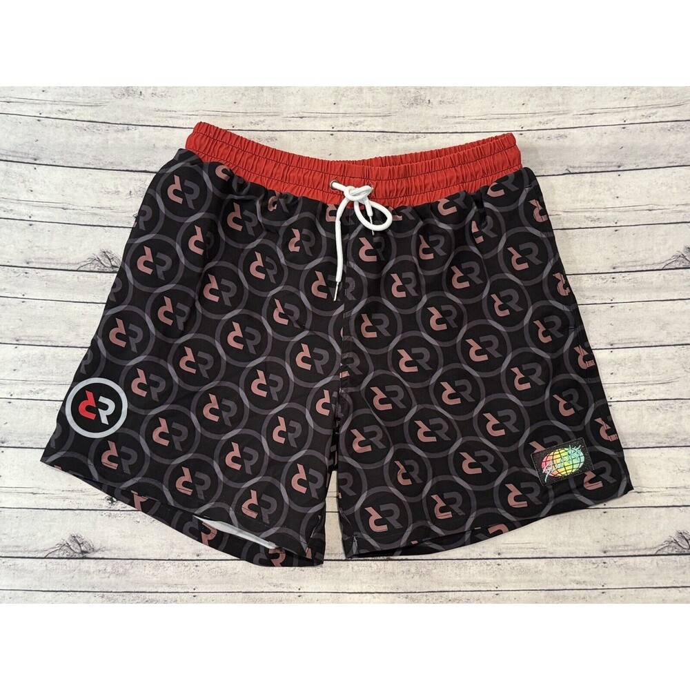 SLUNKS Mens Volleyball Lined Shorts Sz M Red Rock Logo Pattern Beach Gym Workout
